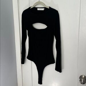 Astr Black Cutout Long Sleeve Bodysuit